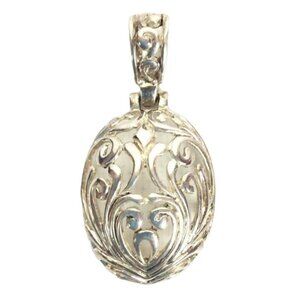 Vintage Oval Filigree Silverplate Pendant With Heart Scroll Design